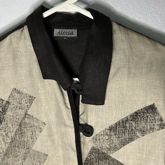 Vintage Alissa Linen Button Down Shirt Cardigan Geometric Asymmetrical Large - Picture 4 of 8